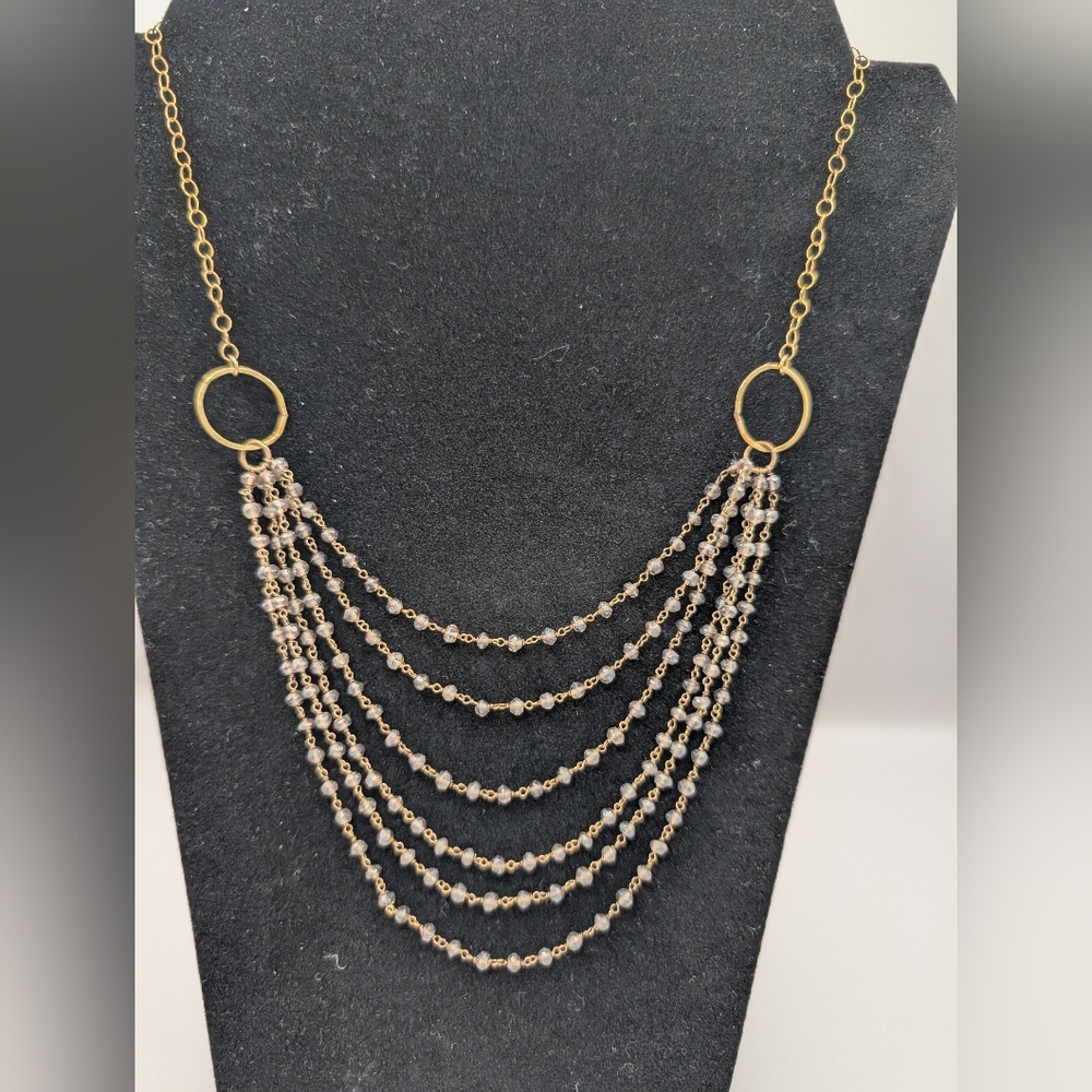 NASHELLE Beaded Necklace Tiered Gold with Gray Brown Beads